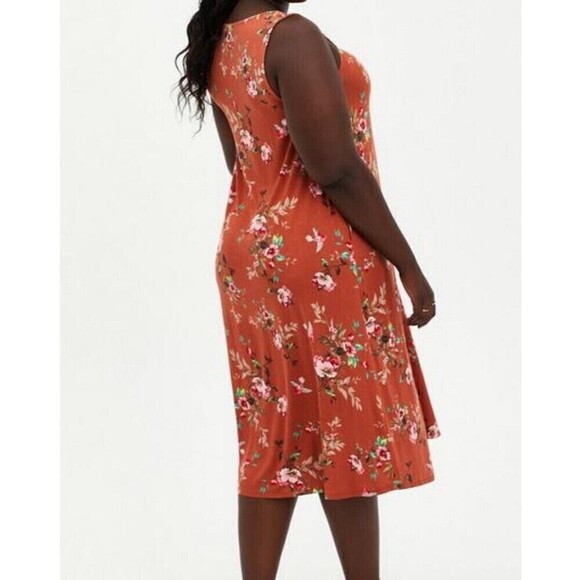 Torrid Orange Floral Super Soft Midi Dress Scoop Tank 14939048 Womens Plus 2X - Picture 2 of 13